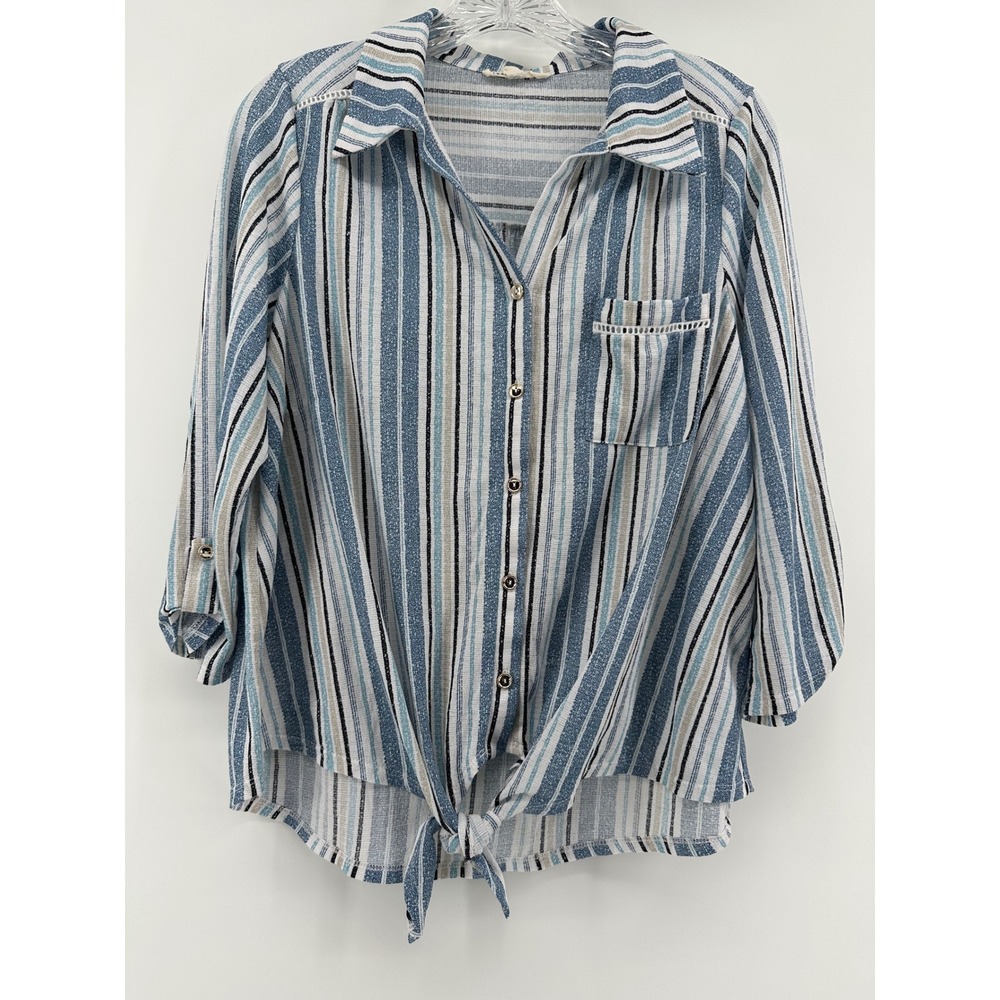 Parallel Skies‎ Striped Front Tie Button Down Shirt Womens L Beach Vacation